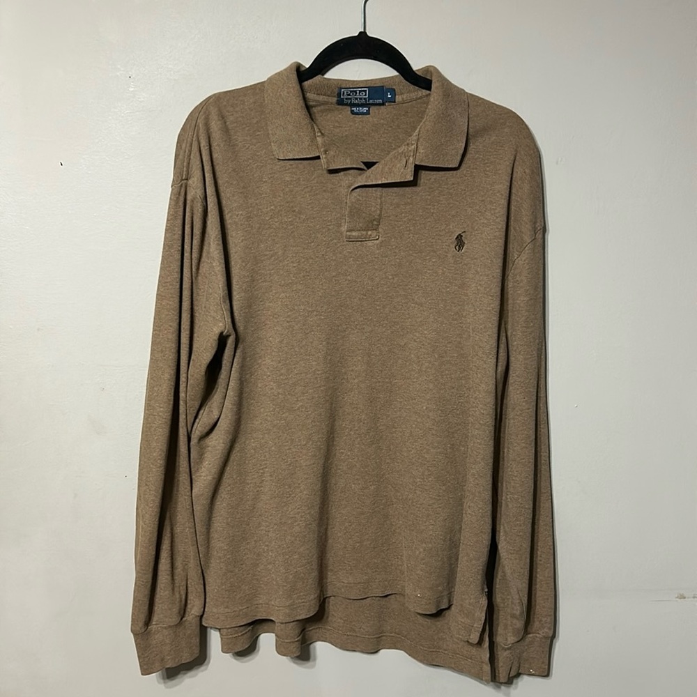 Brown long sleeve ralph lauren collared polo 100% cotton